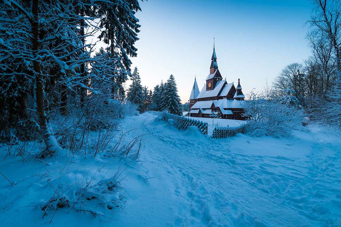 Stabkirche Goslar Hahnenklee im Winter